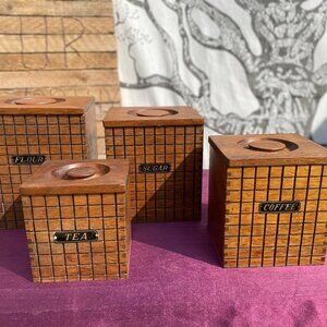 38- (VK) Vintage Kitchen. Wood. Tongue and Groove. Cannister Set. Made in Japan.